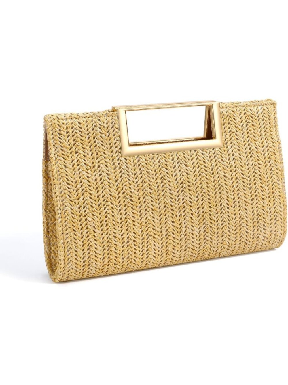 Womens Khaki Clutch Handbag Modern Faux Leather with Metal Handle Evening Bag
